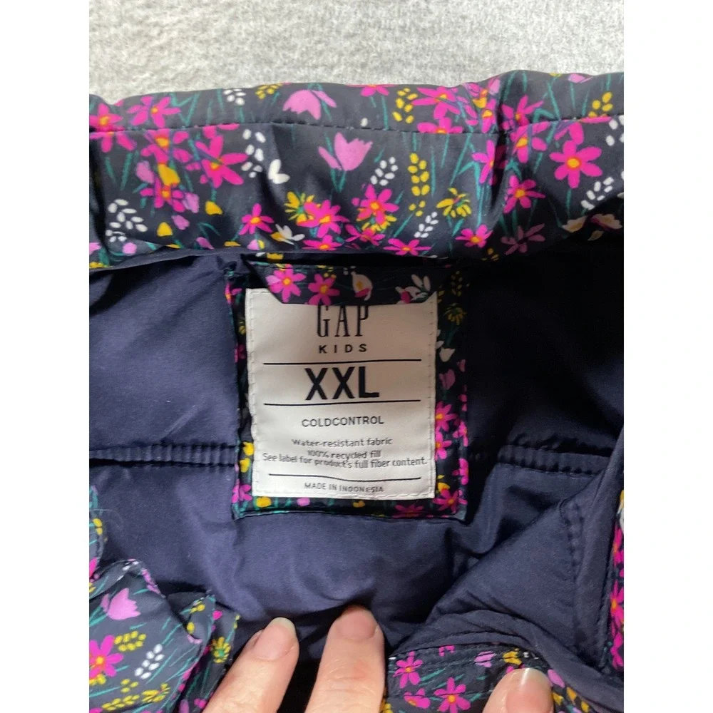 Gap Kids ColdControl Puffer Vest XXL 14-16 Navy Pink Floral Quilted Vest 2239